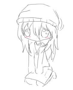 soytan, beanie, chibi, clothes, cute, drawing, full body, hat, monochrome, necklace