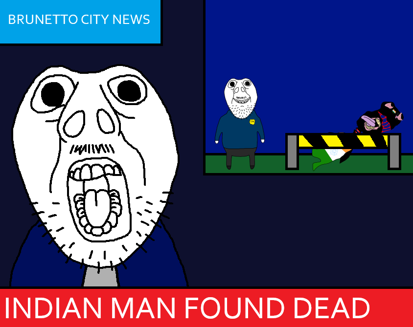 bernd, brunetto, black skin, blood, bloodshot eyes, blue shirt, breaking news, brunetto city, crime scene, dead