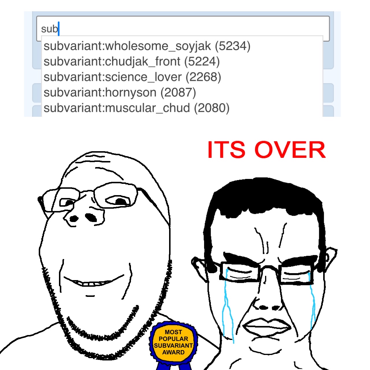 chudjak, gapejak, chudjak front, wholesome soyjak, its over, 2soyjaks, award, closed eyes, closed mouth, crying