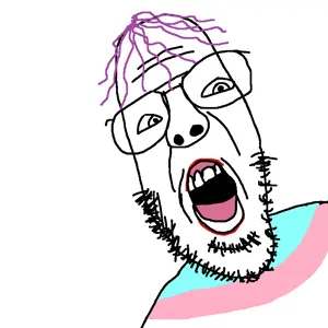 ahjak, lipstick, looking at you, tranny, troonella, uncolored skin, white background, transgender pride flag