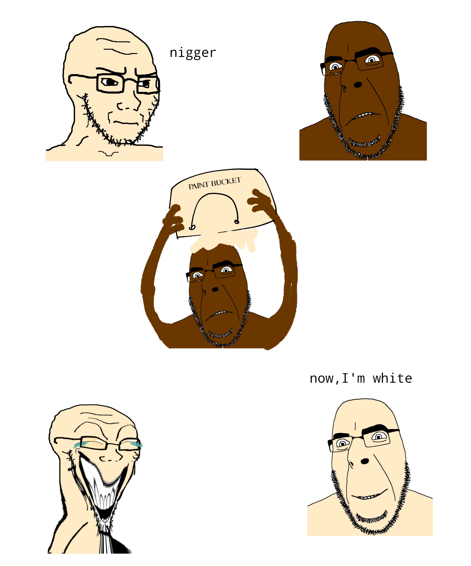 cobson, soyak, soyak (laughing), 1soyjak, bald, black skin, clothes, crying, forehead lines, glasses