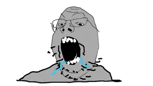 gapejak, beard, drool, eyebrows, eyes, gartic phone, glasses, gray skin, open mouth, teeth