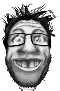 cannedpocket, markiplier soyjak, grinlook poggers, big head, deformed, full body, glasses, grin, hair, looking at you