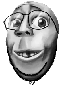 cannedpocket, gapejak, emmanuel, wholesome soyjak, big head, deformed, full body, glasses, realistic, smile