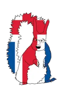 feraljak, feralsquirrel, squirreljak, 1soyjak, animal, animal ears, brown eyes, flag, full body, glasses