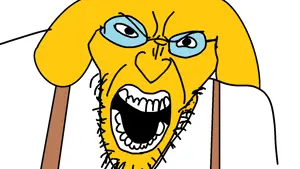angry soyjak, jannyjak, animal, dog, dog ear, ear, glasses, janny, open mouth, pet