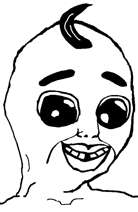 chudjak, charlie, kidjaks, 1soyjak, baby, black eyes, deformed, hair, half open mouth, missing teeth