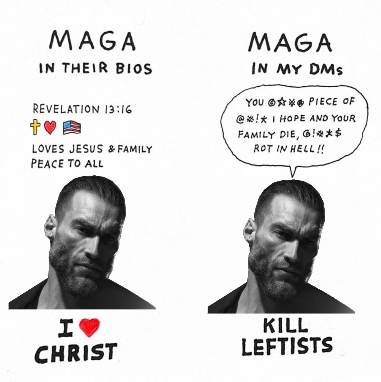 gigachad, beard, buff, chad, christian cross, christianity, english text, gray skin, heart, i love