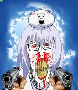 chino kafuu, alicia, feraljak, gapejak, feralrage, wholesome soyjak, 3soyjaks, angry, anime, blood