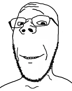 gapejak, gapejak slim, wholesome soyjak, skinny soyjaks, glasses, happy, smile, stubble, uncolored skin, wholesome