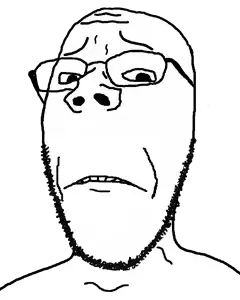 gapejak, gapejak slim, skinny soyjaks, frown, glasses, sad, stubble, uncolored skin