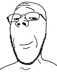 gapejak, gapejak slim, skinny soyjaks, glasses, smile, smug, stubble, uncolored skin