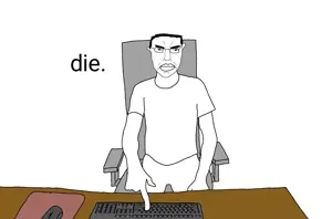 chudjak, chudjak front, pol face, chair, clothes, computer mouse, finger, keyboard, looking at you, table