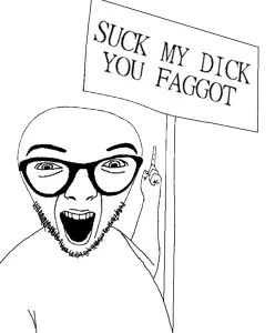 abortion lover, fellatio lover, arm, glasses, hands, pointing, sign, soyjak, stubble, text