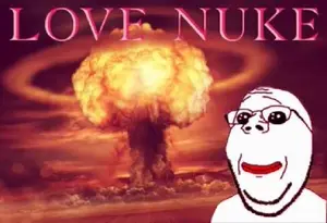 gapejak, wholesome soyjak, oh my god she is so attractive, glasses, lips, love, love nuke, nuclear explosion, red lips, text