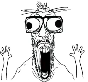 excited soyjak, mentaljak, soyak, wewjak, arm, big eyes, crazed, cross eyed, hands, screaming