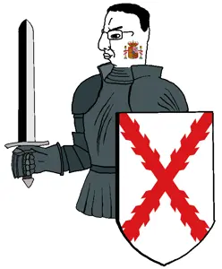 chudjak, arm, armor, chud, closed mouth, coat of arms, eyes, full body, glasses, hair