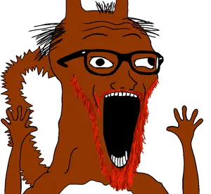 excited soyjak, soyak, wewjak, squirreljak, animaljaks, animal, beard, brown skin, glasses, hands