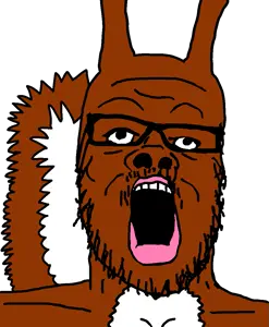 a24 slowburn soyjak, squirreljak, animaljaks, animal, fur, glasses, looking at you, open mouth, pink lips, red squirrel