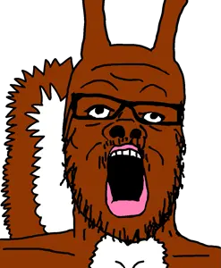 a24 slowburn soyjak, squirreljak, animaljaks, animal, fur, glasses, looking at you, open mouth, pink lips, red squirrel