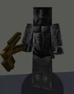 gigachad, closed mouth, full body, monochrome, pickaxe, video game, minecraft