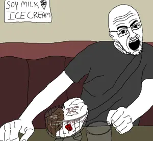 impish soyak ears, unknown, arm, food, glasses, hands, ice cream, multiple soyjaks, soy milk, soyjak