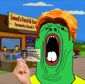 phillip, chuck, green skin, holding object, id card, orange hair, sneed, soyjak, son of the mask
