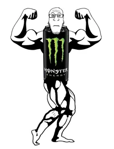 markiplier soyjak, neutralplier, arm, buff, can, closed mouth, full body, glasses, hands, monster energy