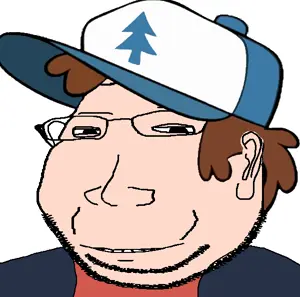 gapejak, massjak, wholesome soyjak, cartoon, clothes, dipper pines, glasses, hair, hat, smile