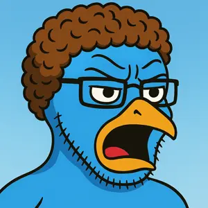soyak, angry, animal, beak, bird, blue background, blue skin, frustrated, glasses, open mouth