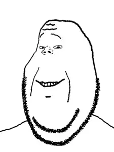 gapejak, michijak, wholesome soyjak, deformed, small eyes, smile, soyjak, stubble