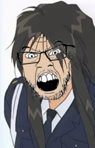 feraljak, anime, clothes, glasses, hair, nikaidou yoriko, police, soyjak, stubble, twitter