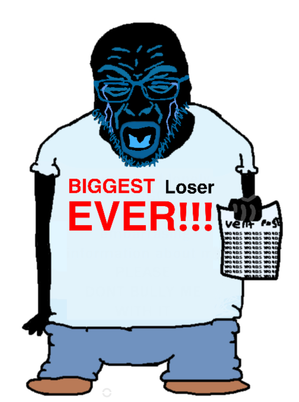 rupturejak, b b king, bald, bbghast, bbghast won, black sclera, black skin, blue eyes, clothes, crying