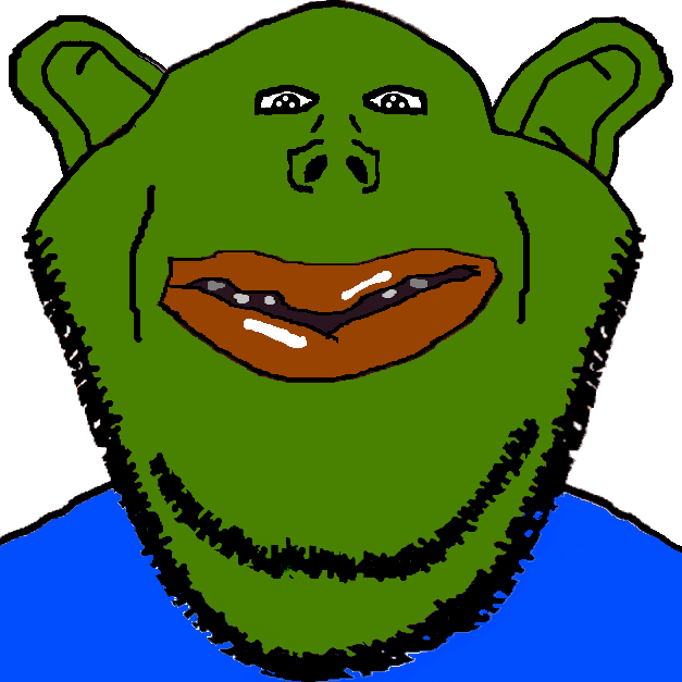 pepe, impish soyak ears, impish amerimutt, amerimutt, oh my god she is so attractive, amphibian, animal, black sclera, blue shirt, ear