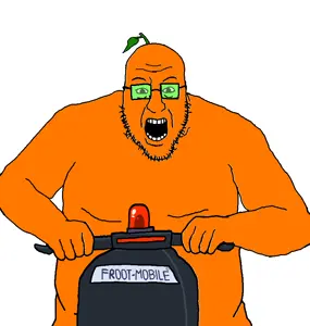 blartjak, blart, glasses, green glasses, leaf, open mouth, orange skin, scooter, soyjak, stem