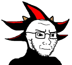 sonic the hedgehog, soyak, concerned, frown, glasses, sega, shadow the hedgehog, soyjak, stubble, uncolored skin