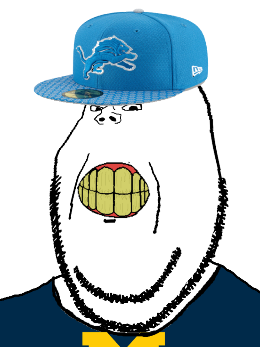 gapejak, michijak, wholesome soyjak, american football, angry, cap, clenched teeth, clothes, detroit lions, football