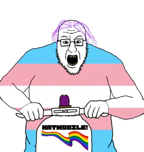 blartjak, blart, glasses, lgbt, open mouth, purple hair, riding, scooter, soyjak, stubble