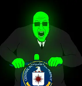 blartjak, blart, central intelligence agency, glasses, glowing, green skin, open mouth, riding, scooter, soyjak