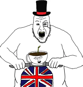 blartjak, feraljak, blart, british, clothes, cup, drink, hat, monocle, open mouth