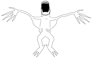 a24 slowburn soyjak, fingerboy, aliased, arm, creature, full body, hands, leg, monochrome, no eyes