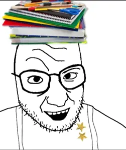 snopesjak, book, glasses, open mouth, soyjak, star, stubble