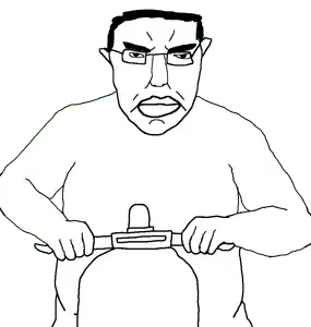 blartjak, chudjak, pol face, angry, closed mouth, glasses, riding, scooter, soyjak, transparent background