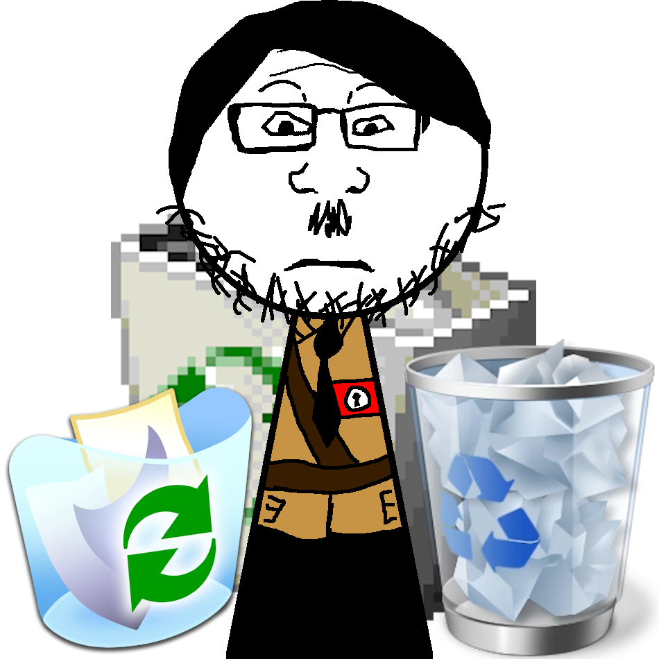 markiplier soyjak, neutralplier, adolf hitler, dumpster, hitler mustache, mustache, nazi arm band, nazism, necktie, neutral