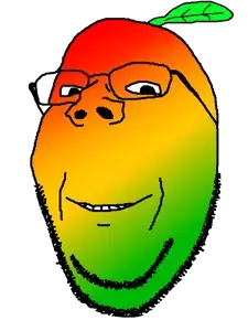 dersoylentdrinker, gapejak, wholesome soyjak, food, fruit, glasses, leaf, mango, smile, soyjak