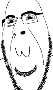 cobson, :3, closed mouth, distorted, glasses, soyjak, stubble, uwu