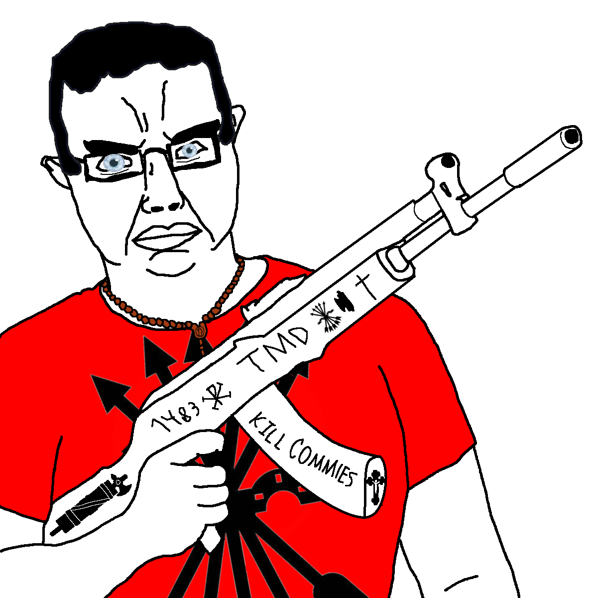 chudjak, ak-47, assault rifle, blue eyes, catholicism, falangism, fasci, fascio, glasses, gun