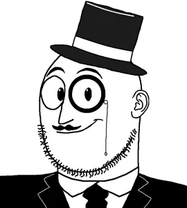 weirdpenis, queer phallus, clothes, fancy, hat, monocle, mustache, necktie, suit, suit and tie