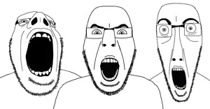 cobson, cobson front, cobson up, 3soyjaks, alternate, glasses, looking at you, open mouth, redraw, soyjak