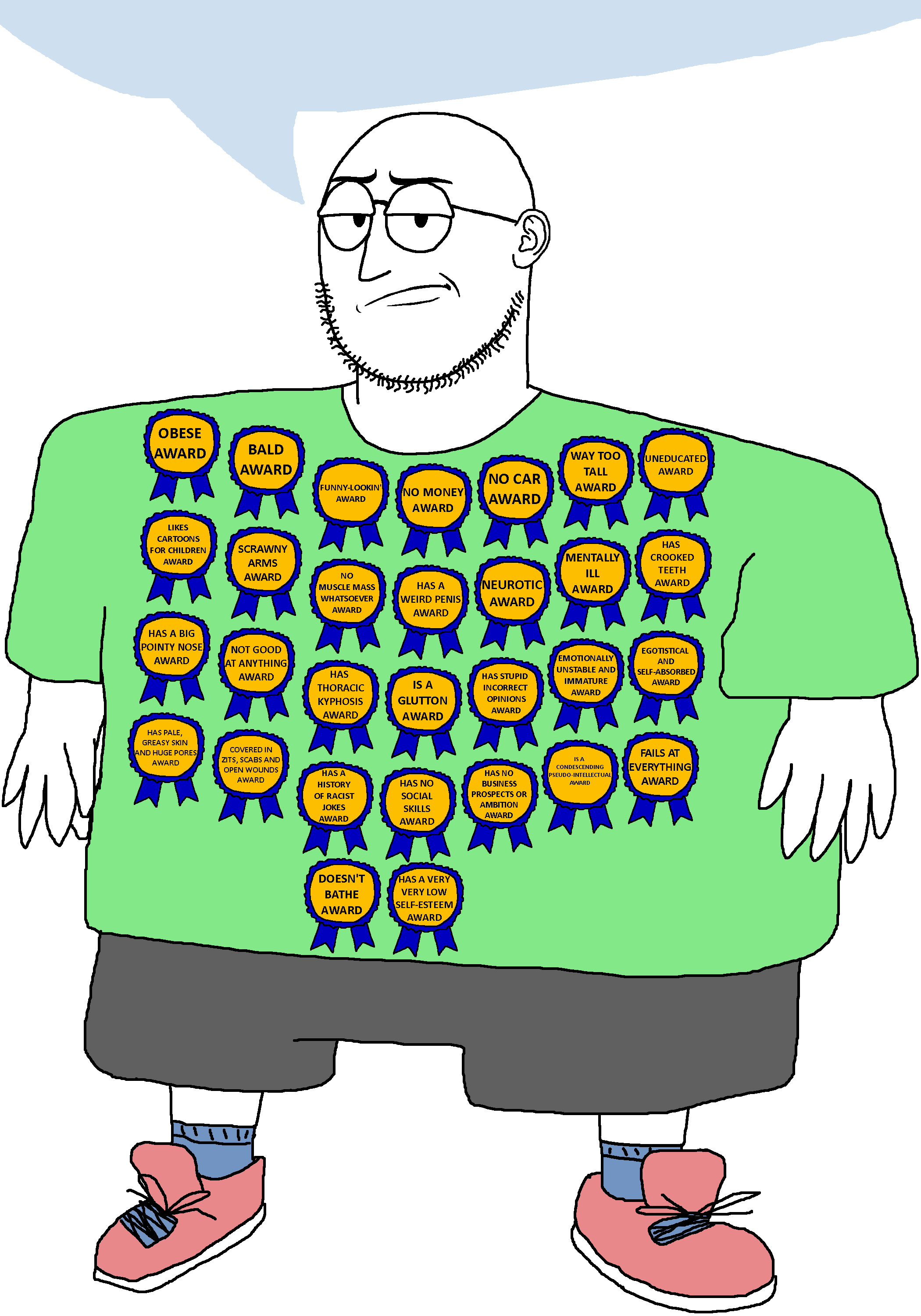 weirdpenis, wide penis, slopjak, award, awards, bored of your shit, closed mouth, clothes, fat, frown